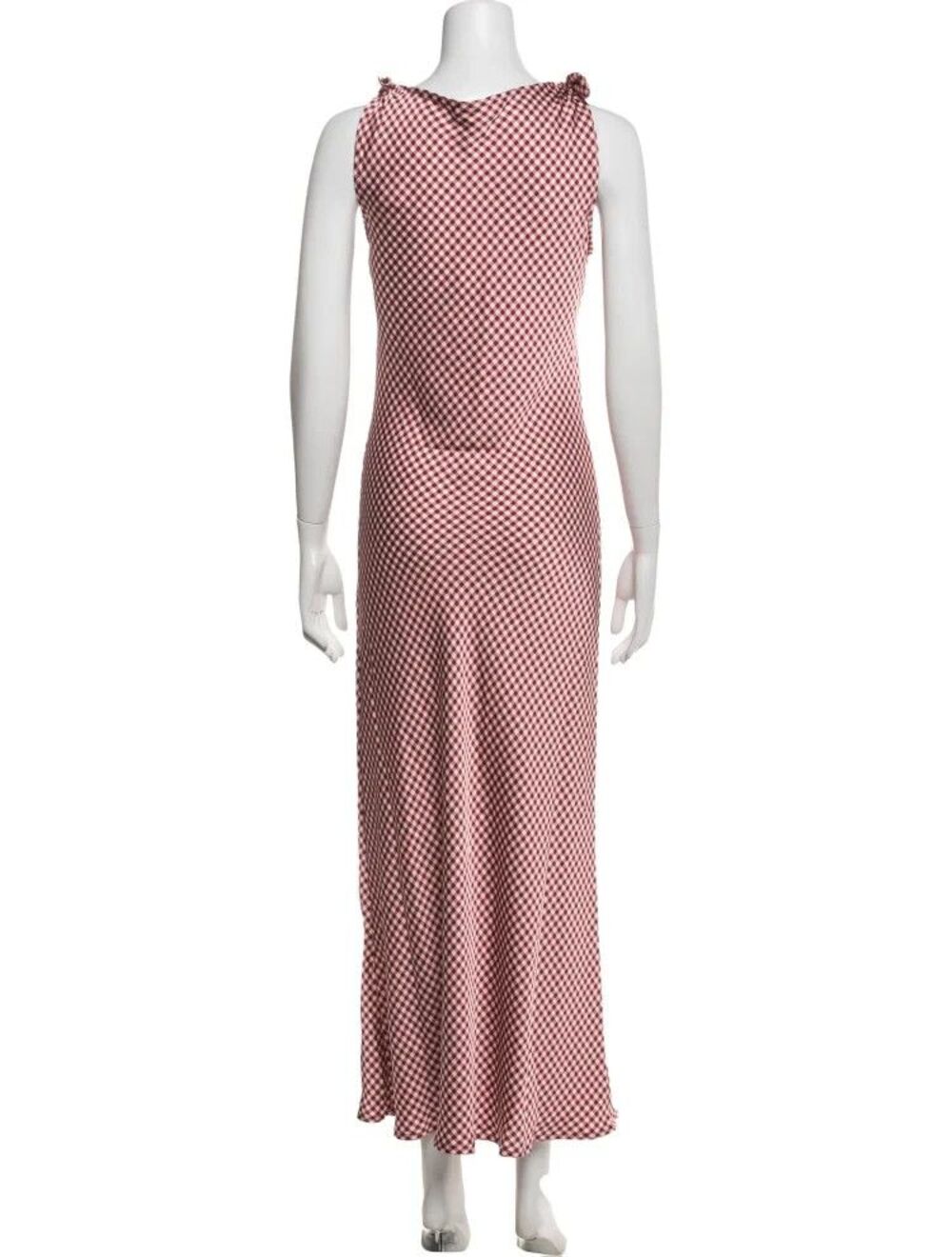 Caroline Constas womens Wine Red Gingham Check Satin Long Maxi Dress size Small - Picture 6 of 10